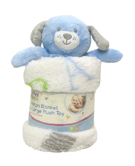 Blue Sherpa Teddy Toy Luxurius Blanket – Toy and Blanket Set Blanket Size 75cm x 100cm