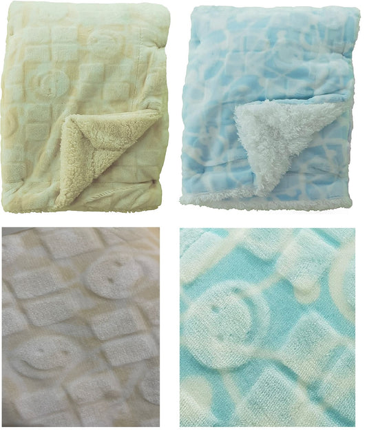 Smiley Face Newborn Luxurious Soft Baby Blanket Crib Pram Boys Girls Infant Cotton Fleece Fur Back Cot Bed Smiley Swaddle Pram Shawl Wrap Toddler Snuggle