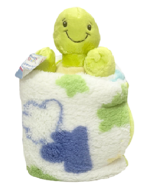 Green Sherpa Turtle Giftset – Toy and Blanket Set Blanket Size 75cm x 100cm