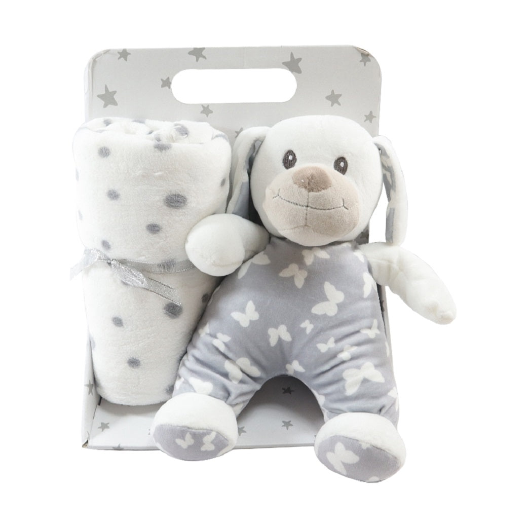 Grey Sleepy Dog Toy Blanket – Toy and Blanket Set 75cm x 100cm