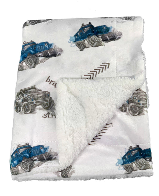 Jeep/Car Desgin Fur Back Baby Blanket Sherpa Fleece for Newborn Baby Boy Kids- Pram, Cot, Moses Basket - Car/Truck Design