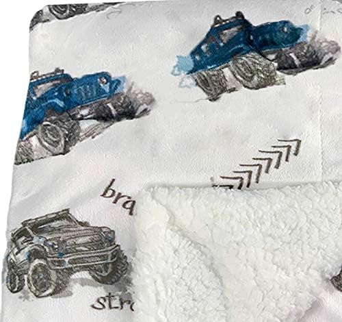 Jeep/Car Desgin Fur Back Baby Blanket Sherpa Fleece for Newborn Baby Boy Kids- Pram, Cot, Moses Basket - Car/Truck Design