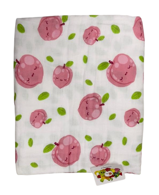 Peach with Green Leaves Funcho Children Blanket/Muslin Square 180cm x 200cm Pure Cotton