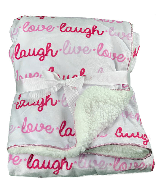 Love Laugh Live Baby Blanket for Newborn 75 x 100cm Sherpa Fleece Blanket for Newborn Baby Girl - Swaddle Blanket Pram Cot Moses Basket – Pink Blanket