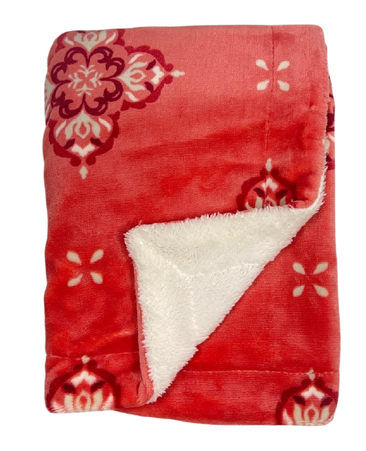 Red Flower Soft Baby Fur Blanket for Newborn onwards Crib Pram Boys Girls Infant Cotton Fleece Fur Back Cot Bed Swaddle Pram Shawl Wrap Toddler Snuggle 75cm x 100cm