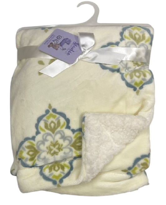 Scottish Flower Newborn Soft Cream Baby Blanket Three Layer Crib Pram Boys Girls Infant Cotton Fleece Fur Back Cot Bed Swaddle Pram Shawl Wrap Toddler Snuggle 75cm x 100cm