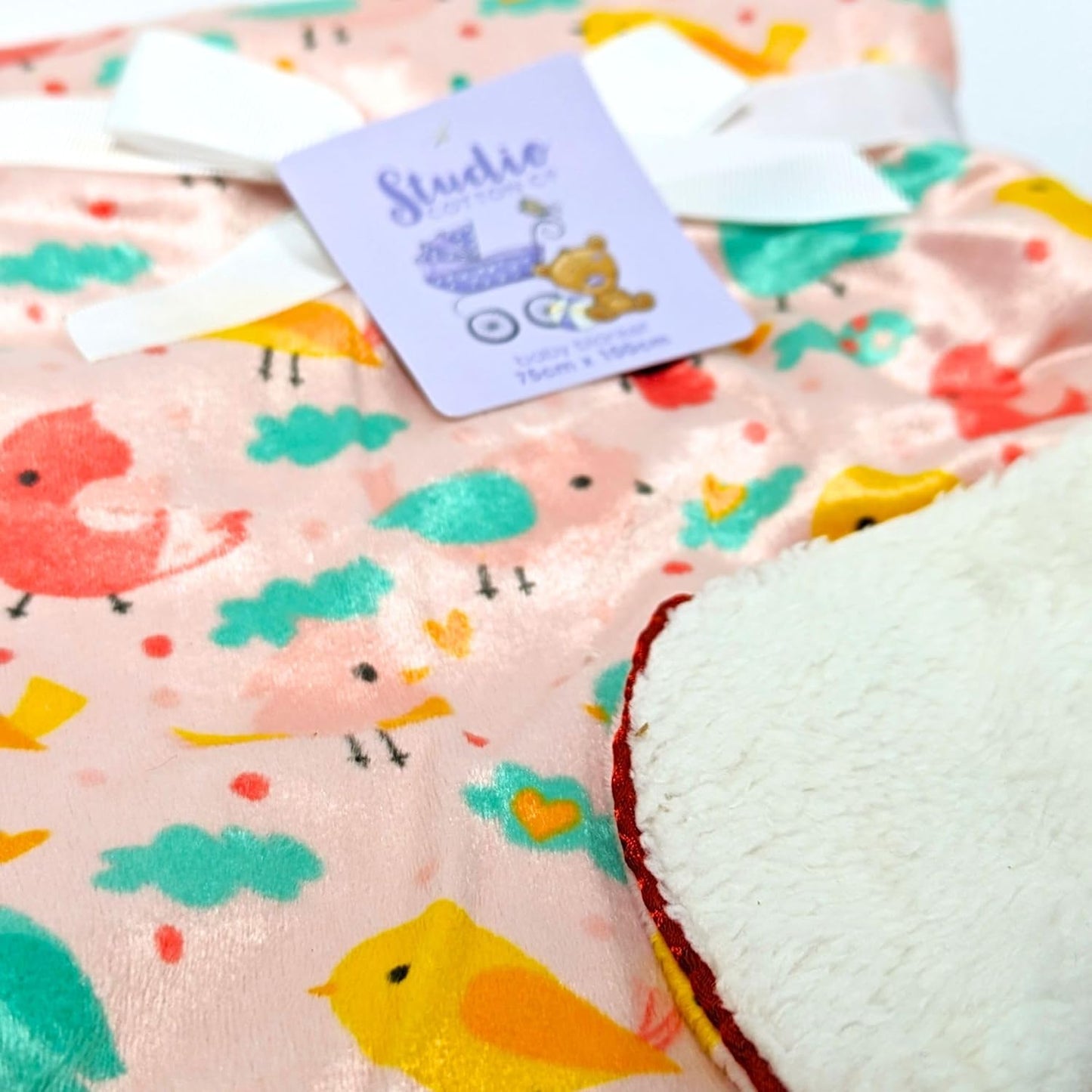 Tweety Birds Pink Baby Blanket for Newborn 75x100cm Sherpa Fur back Fleece Blanket for Baby Girl- Pram Moses cotbed car seat blanket for baby Girl - Pink Blanket